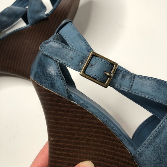 NEW Old Navy Distressed Blue Washed Crisscross Strappy Brown Wedge Sandals 10 - Picture 8 of 16